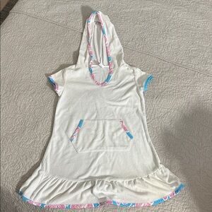 Snapper Rock White Hooded Cover-Up with Pink and Blue Accents